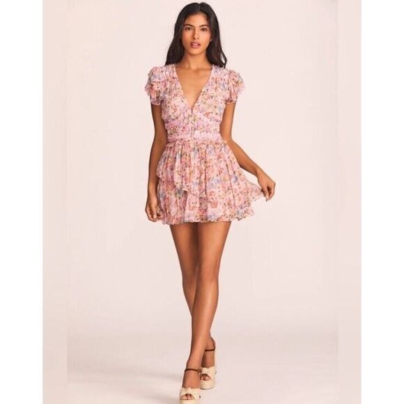 LoveShackFancy Marisela Floral Mini Dress in Pastel Confetti Pink XS - Picture 6 of 16